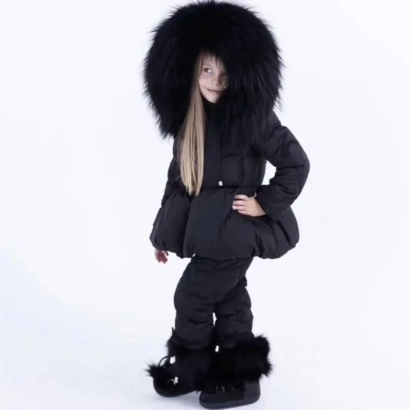 Куртка с капюшоном из натурального меха для младенцев зимний комбинезон + пальто