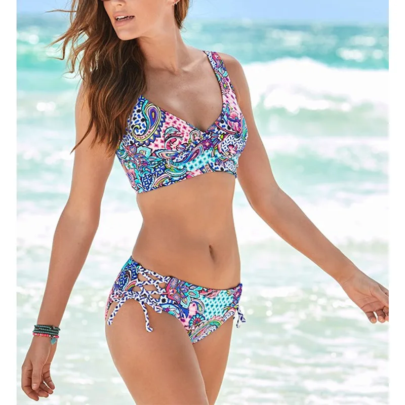 

Bikini 2021 Sexy Floral Swimsuit Women Push Up Swimwear Floral Print Strappy Floral Bathing Suits Woman 2021 Bikini Set M