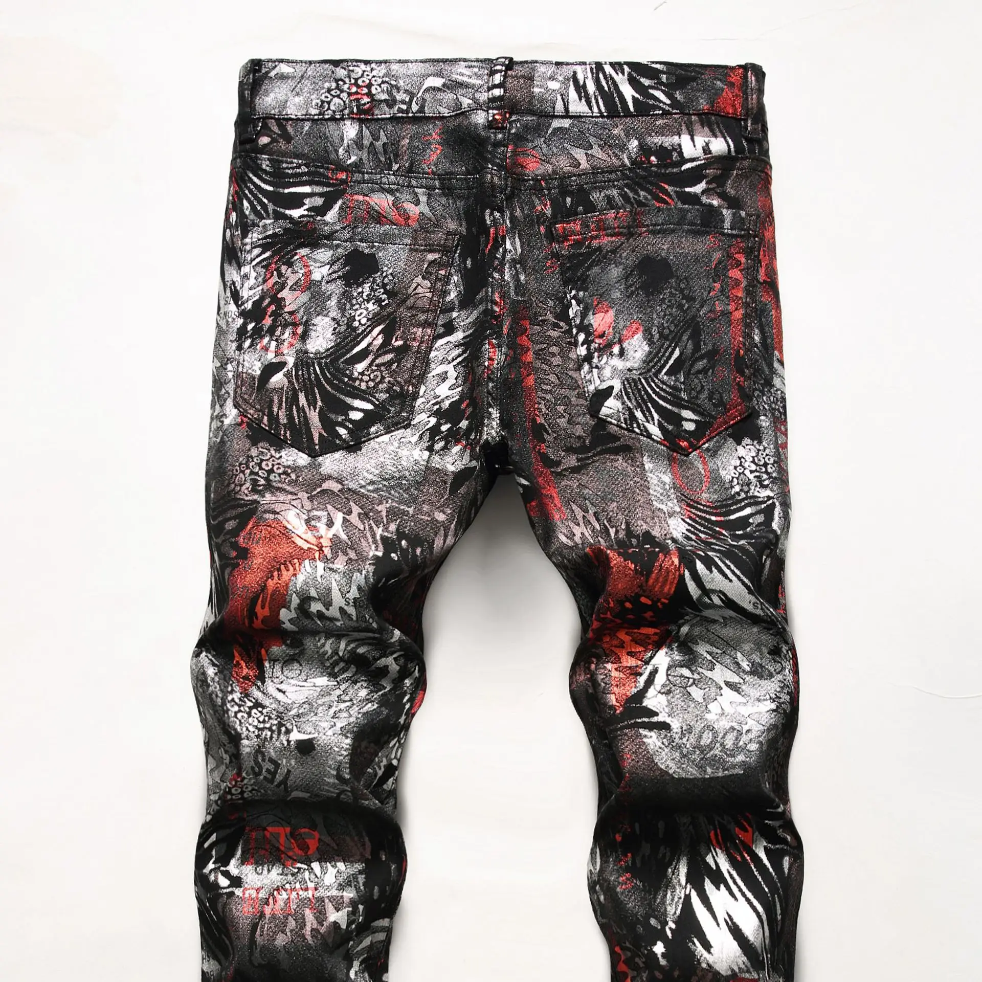 

2021 Original Trendy Men's Fashionable Gradient Color Bronzing Printed Slim-Fitting Small Straight Jeans