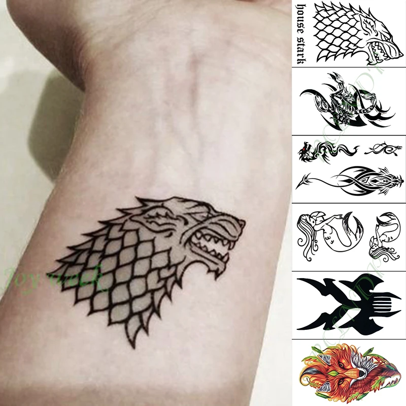 Водонепроницаемая временная татуировка наклейка Старк темная лошадь люкс Игра престолов временная татуировка ручной флэш-тату для детей для девушек и мужчин женщин