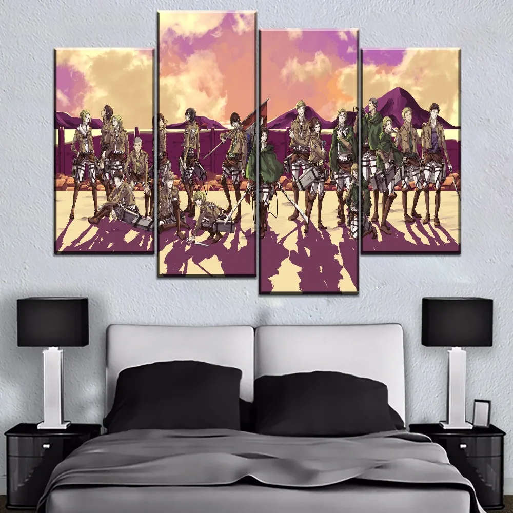 Современный минималистичный настенный арт 4 панели аниме атака гигантская