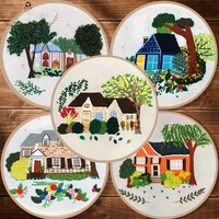 happy house embroidery kit for beginner fashion decorative needlework tools round cross stitch sewing craft kits home decor