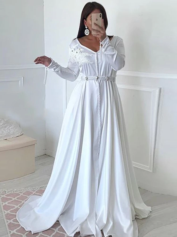 

blanc caftan marocain robes de soirée formelles avec manches longues bal Occasion spéciale robes dentelle Appliques mère robe 20