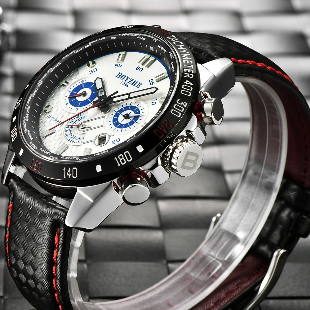 

BOYZHE Dropshipping Sports Men Watches Relogios Automatic Mechanical Watch Leather Waterproof Military Clock Men horloges mannen