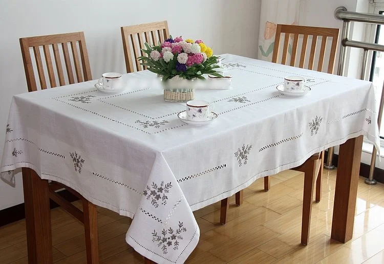 

Toalha tecido bordado elegante, toalha decorativa delicada branca para mesa