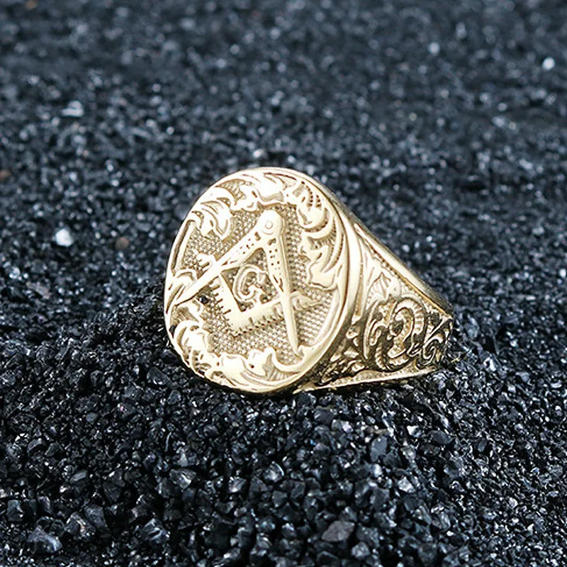 

Vintage Gilded Masonic Ring Motorcycle Hip Hop Party Accessories Men's Punk Bick Ring Anniversary Birthday Gift Size Us7-15