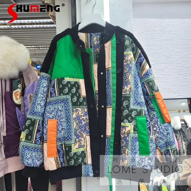 

Женская бейсбольная куртка, свободная утепленная бейсбольная куртка контрастных цветов с воротником-стойкой, зима 2021