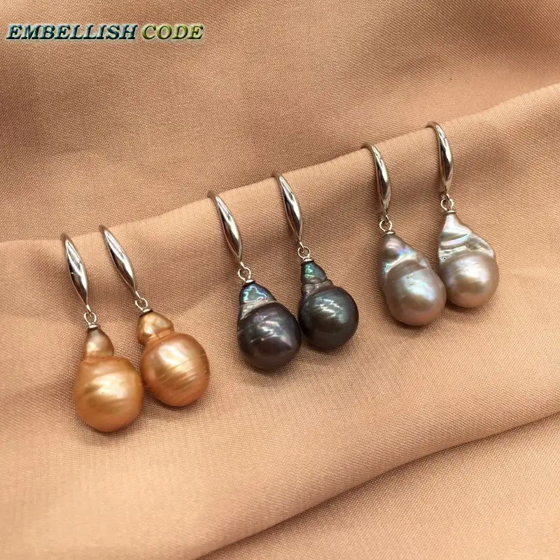 

Special Baroque Style Flame Ball Shape Champagne Light Grey Black Blue Hook Dangle Earring Natural Pearls Fashion For Women