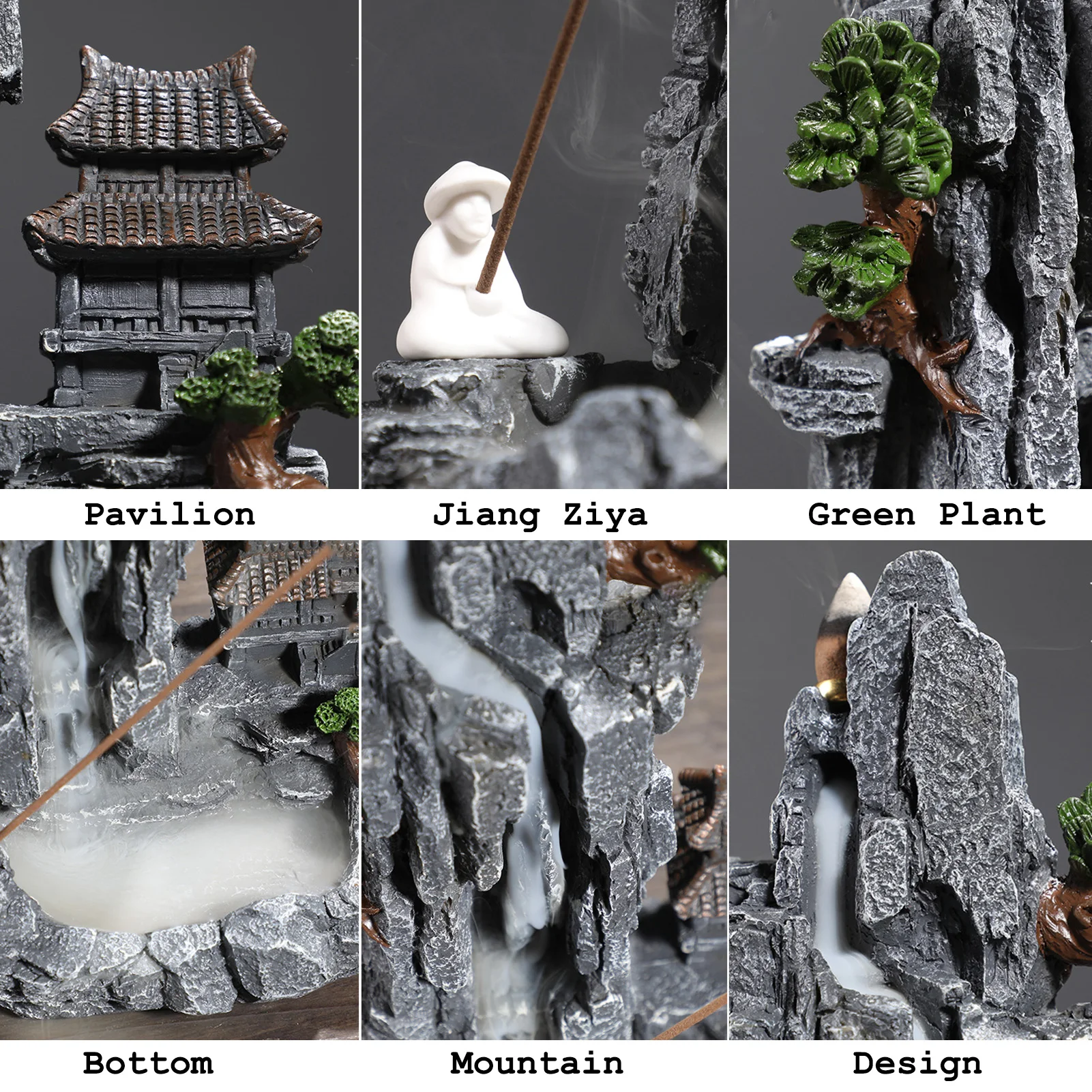 

Backflow Incense Burner Innovative Rockery Incense Holder Home Furnishing Decoration with 30 Aromatherapy