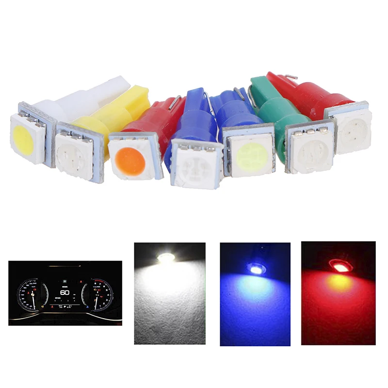 

DIC 10/50Pc T5 5050 1SMD Instrument Light Bulbs 12V DC Wedge LED White Green Yellow Pink Red Blue Car Auto Dashboards Gauge Lamp