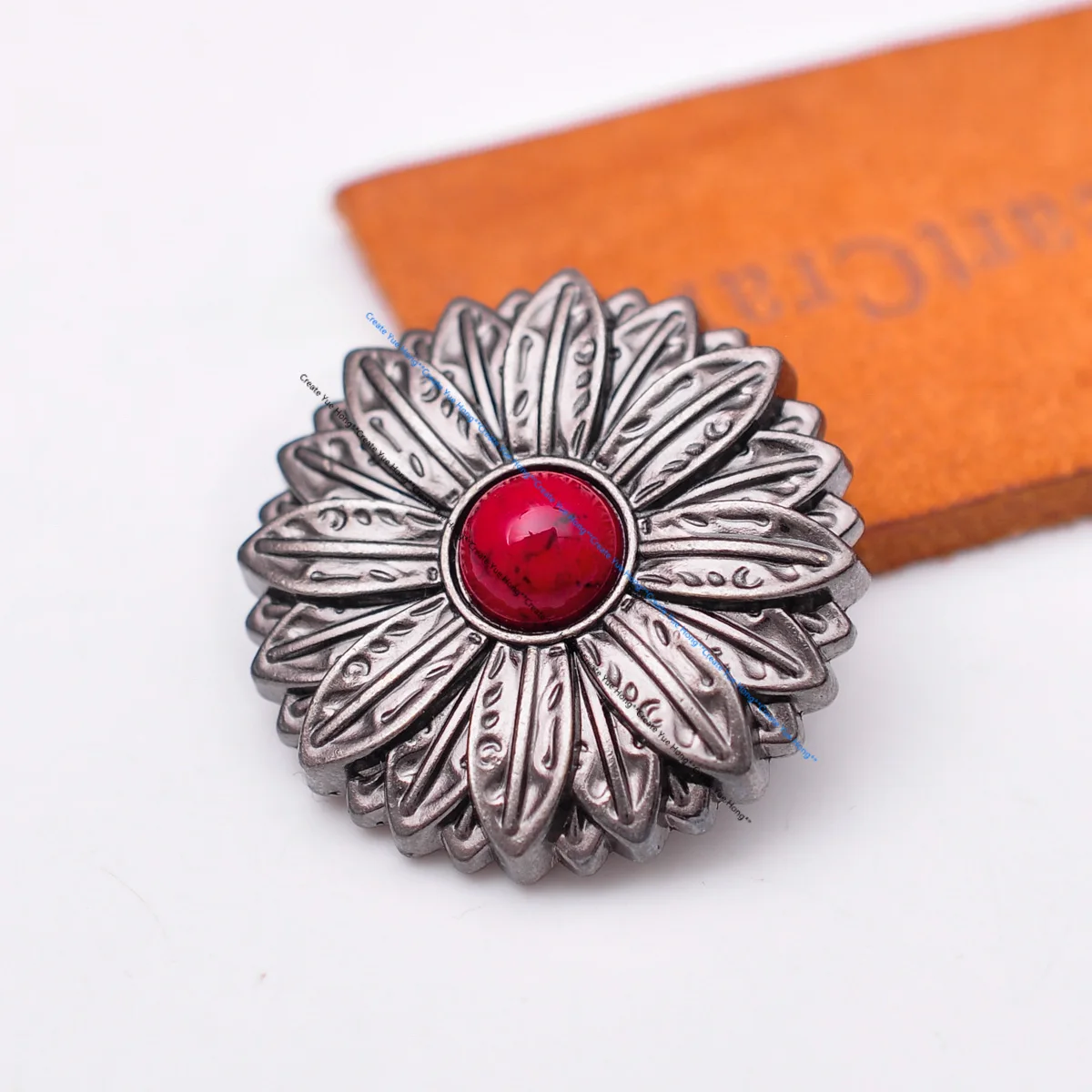 

10pcs Red Turquoise Gunmetal 3D Flower Western Saddle Leathercraft Conchos Reproducement