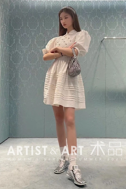 

Elegant Puff Sleeve White Floral Embroidery Dresses for Women 2021 Summer Casual Draped Mini Cotton Dress Korean Fachion Clothes