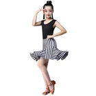 Платье детское для латиноамериканских танцев, платье без рукавов с открытой спиной, в черно-белую полоску, для стандартных представлений, танго, сальсы