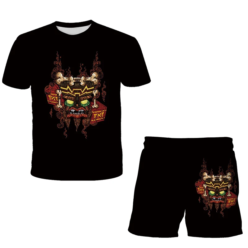 

black Crash Bandicoot Kids T-shirt Boy Set 3D Cartoon Print Girl Clothes O-neck 4-14T Summer clothes Boy Clothes Cute Girl Set