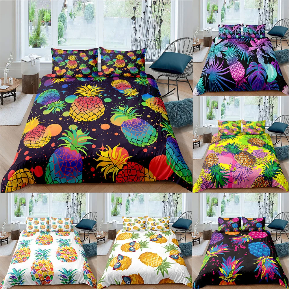 

Bedding Set Colored Pineapple Home Textiles Twin Queen King Size Duvet Cover Set Pillowcase Bedclothes Bedroom Decor