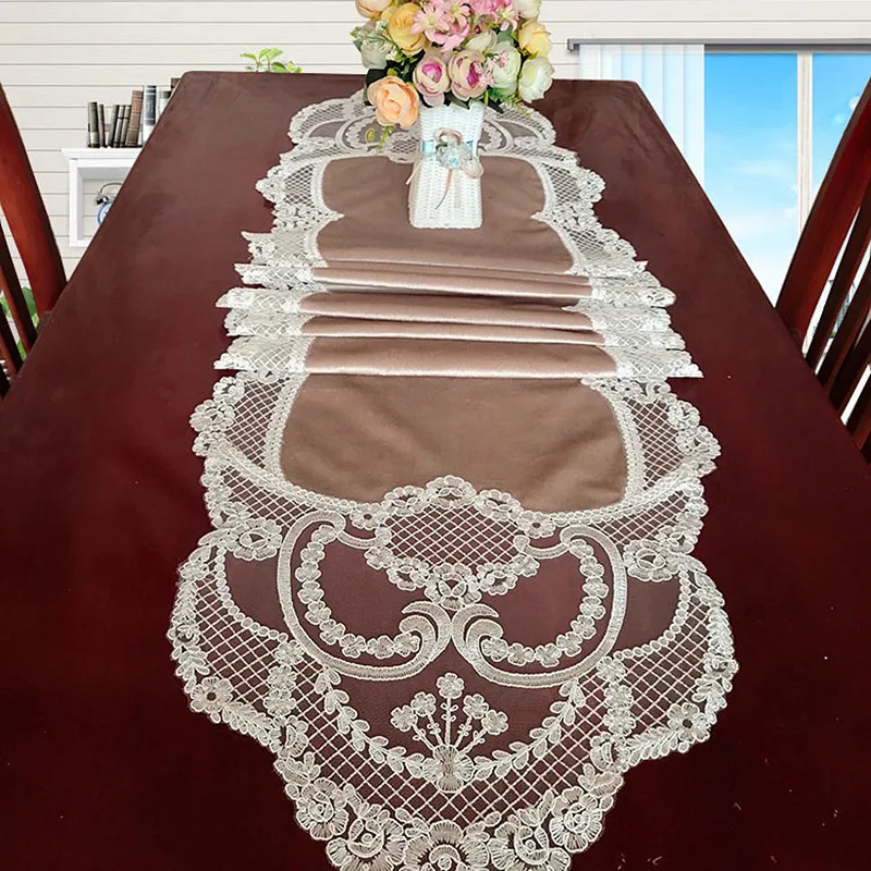 European Simple Velvet Embroidered Table Runner Piano TV Wall Cabinet Cover Cloth Bedroom Living Room Decoration Camino De Mesa
