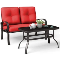 patiojoy 2 pcs patio loveseat coffee table furniture set bench w cushions red hw51784re