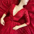 UZN элегантный темно-красного цвета с v-образным вырезом кружевное платье трапециевидной формы с длинным платье для выпускного вечера Роскошная сверкающая Бисер вечернее платье новое поступление размера плюс Вечерние