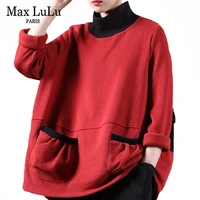 max lulu korean 2020 winter fashion womens casual streetwear ladies vintage turtleneck warm hoodies loose oversized sweatshirts