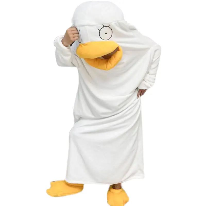 

Elizabeth duck pajamas set aldult unesix onesie night gown sleeping bag sleeping blanket sand sculpture duck funny pajamas