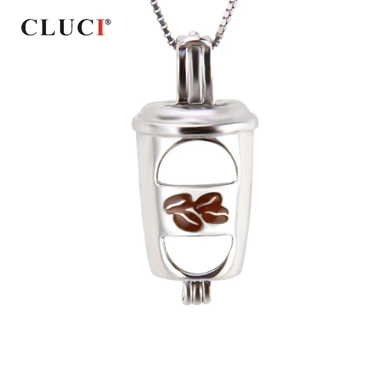 

CLUCI 925 Silver Pendants Cute Coffee Cup for Women Fine Jewelry Box Shaped Silver 925 Charms Pendant Pearl Locket SC199SB