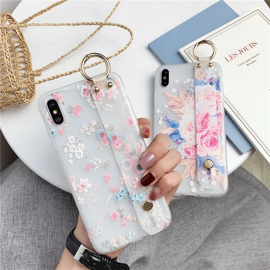 Чехол с ремешком на запястье для Iphone 11 Pro XS Max X XR 8 7 6S Plus прозрачные чехлы рук мягкий