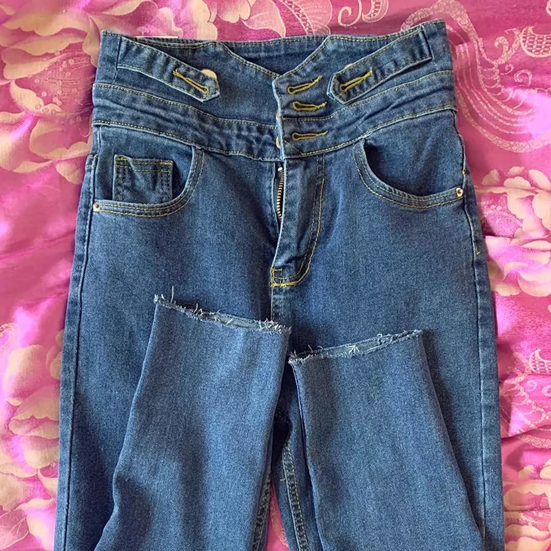 

Vintage Elastic High Wasit Skinny Jeans Femmale Casual Spring Autumn Leggings Streetwear Plus Size Pencil Mom Denim Trousers 2XL