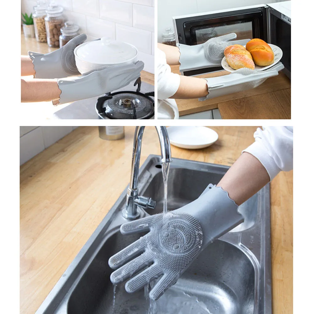 Волшебные силиконовые перчатки для мытья посуды кухонные чистки щетка домашнего