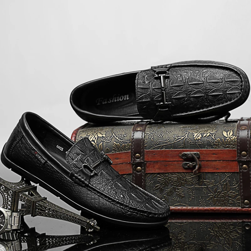 Fashion Crocodile genuine Leather Shoes Men casual Black Wedding Party Moccasins Dress Loafers Male Italian Driving shoes | Обувь
