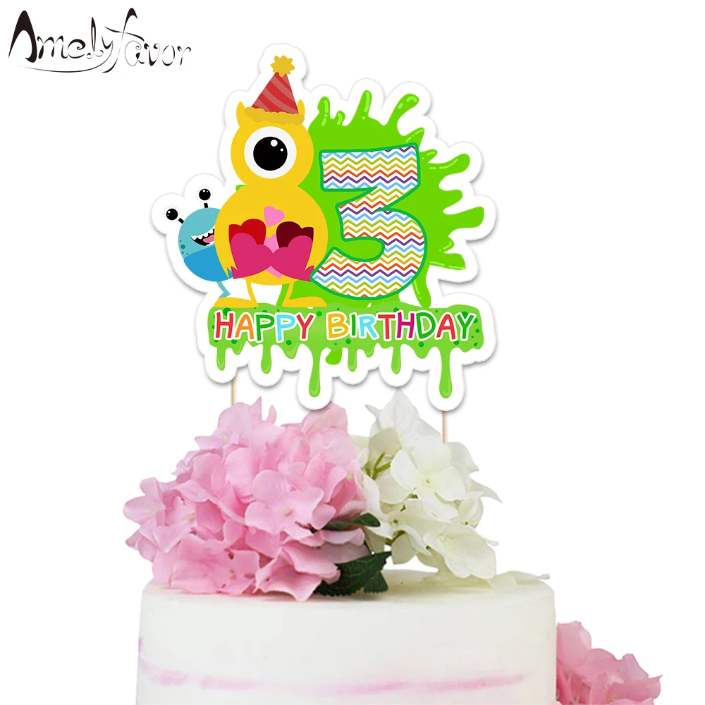 

Mini Monster Theme Party Paper Cake Topper Baby Shower Kids Event Birthday Party Decorations Supplies Custom-Made Topper