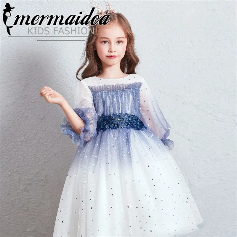 Весенне-осеннее Сетчатое платье принцессы расшитое блестками для дня рождения