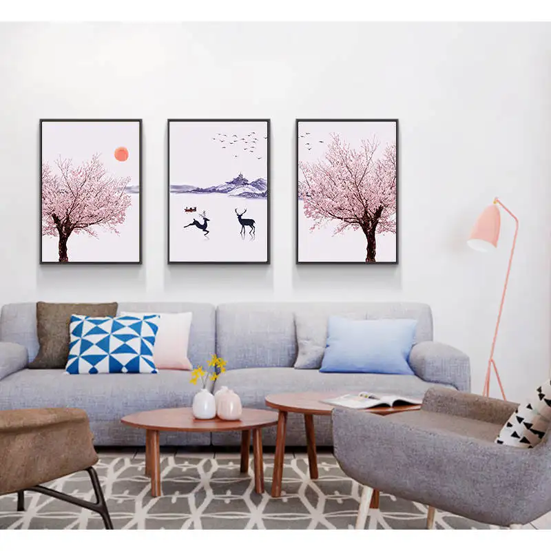Скандинавский стиль Олень розовое дерево и Плакат С восходом солнца жизнь Цитата