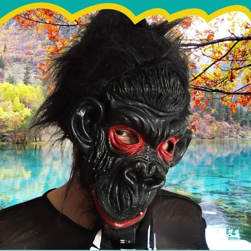 

Halloween Dance Party Bar Show Performance Scary Horror Red Eyes Black Gorilla Demon Cosplay Props Latex Mask Children Adult