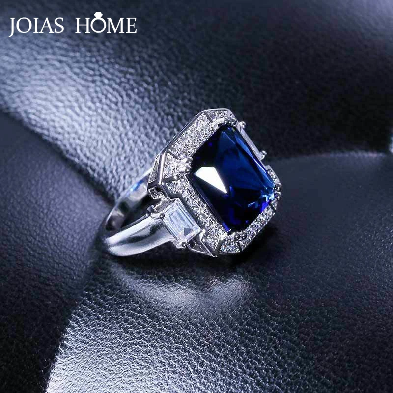 

JoiasHome Luxury Wedding Ring For Women Geometry Silver 925 Jewelry Gemstone Blue White Zircon Sapphire Size6-10 Gift Wholesale