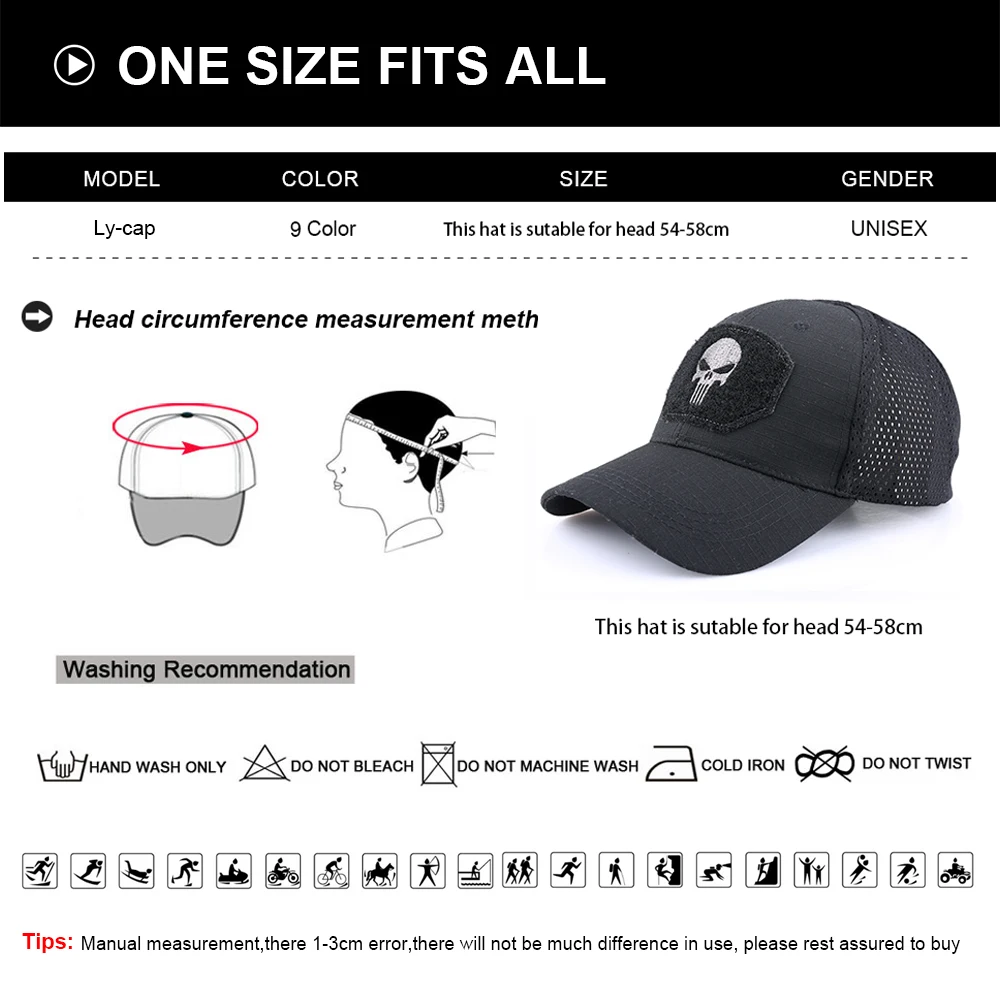 Camouflage Tactical Cap Baseball Caps Skull Sport Snapback Military Airsoft Hunting Hiking Mesh Adjustable Trucker Hat Men Women