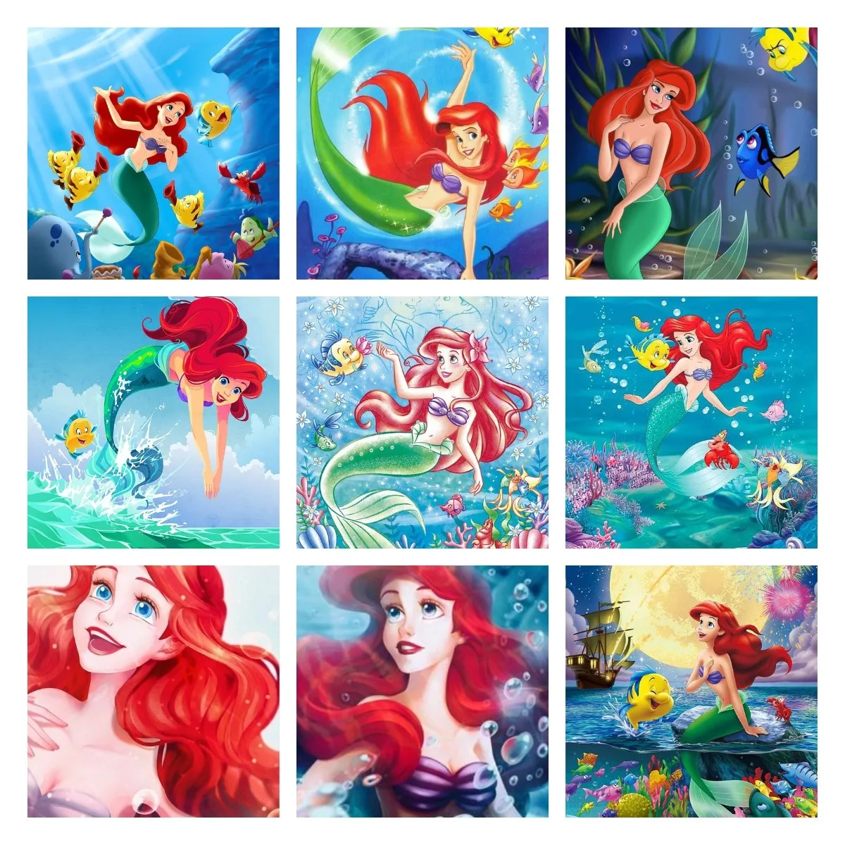 

5D Diy Disney Cartoon The Little Mermaid Ariel Princess Embroidery Full Square/Round Rhinestone Cross Stitch Kit Home Decor