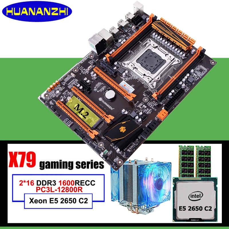 Игровая материнская плата HUANANZHI X79 Deluxe с разъемом M.2 ЦП Xeon E5 2650 C2 радиатор большой