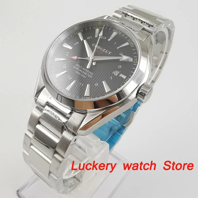 Corgeut 41 мм роскошные механические часы GMT 316L чехол из нержавеющей стали сапфировое