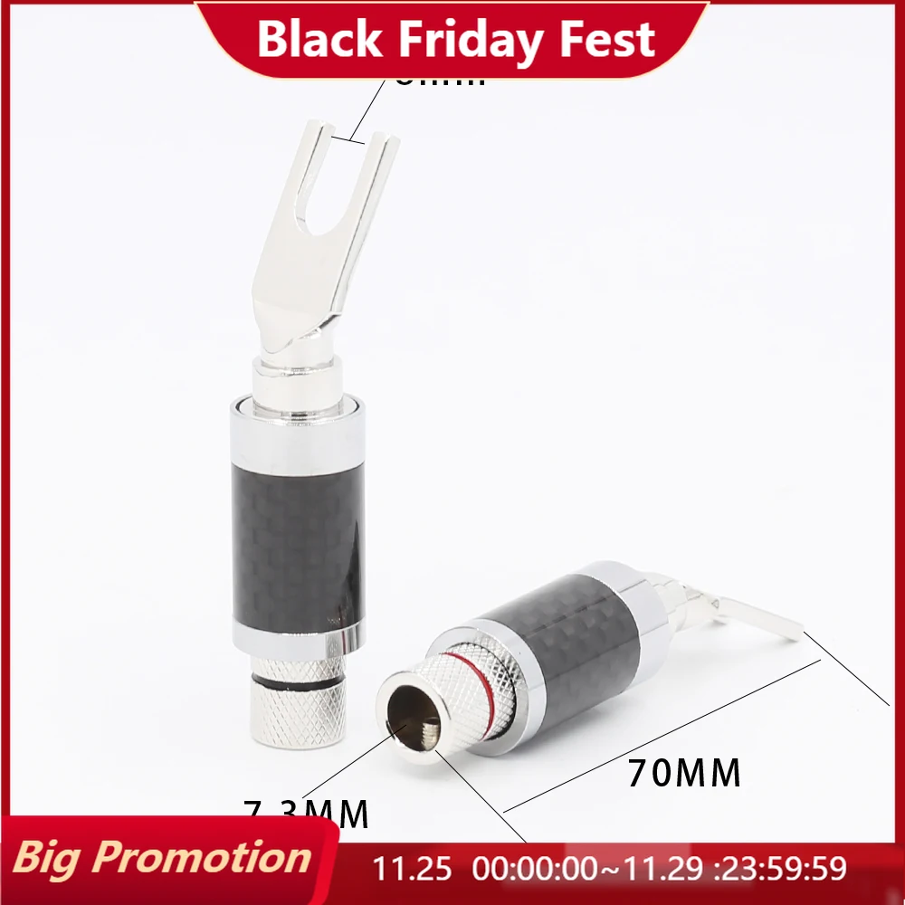 4 pieces Rhodium Plated Spade Plug Carbon Fiber Speaker 9mm Cable Connector | Электроника