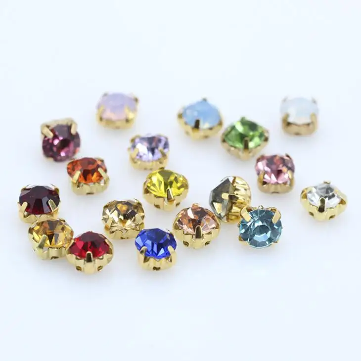 

4mm Colorful glass Crystal With Gold claw settings Fancy colors Round shape Sew on rhinestone beads garment diy