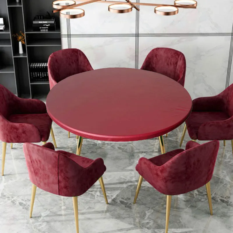 

Round Waterproof Table Cover Cloth Protector Polyester Tablecloth Catering Fitted Table Cover with Elastic Edged