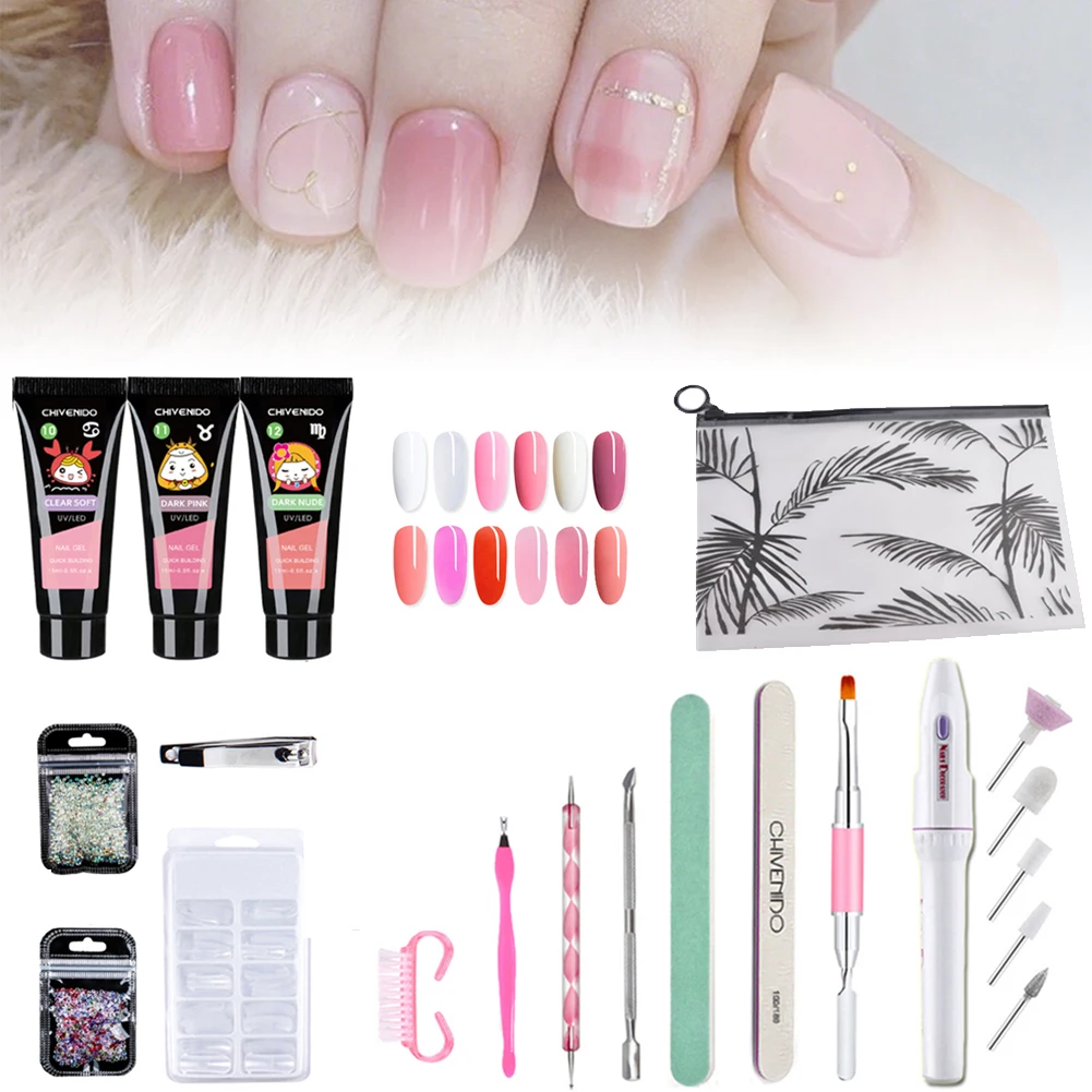 

16pcs Poly Nail Gel Extension Nail Kit All For Manicure Set Acrylic Solution UV/LED Builder Gel Polish For Nail Art Design