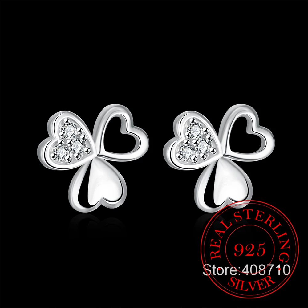 Минималистичные серьги гвоздики в виде клевера из настоящего стерлингового