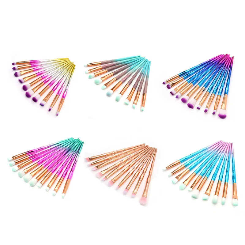 

10PCS Diamond Handle Beauty Makeup Brushes Tool Set Blending Cosmetic Powder Eye Shadow Brush Colorful Handle Beauty Tools T0186
