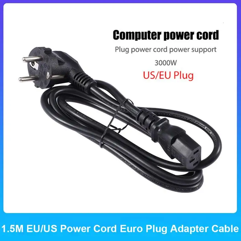 

Кабель питания IEC C13 с вилкой Стандарта ЕС/США, 3000 Вт, удлинитель, 1,5 м, евро-кабель питания для ПК, монитора, 3D-принтера, адаптер переменного то...
