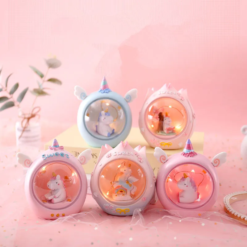 Милый светодиодный Ночной светильник с единорогом, украшение для детской комнаты, украшение для спальни, детский светодиодный ночник