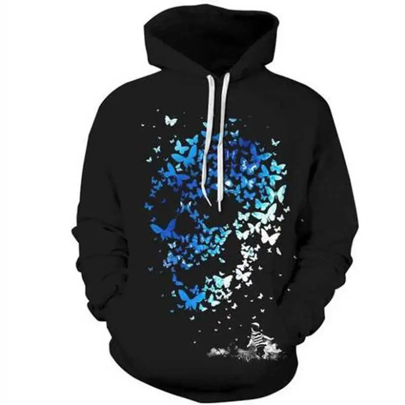 Новинка 2019 3D толстовки с принтом черепа и бабочки мужские женские свитшоты