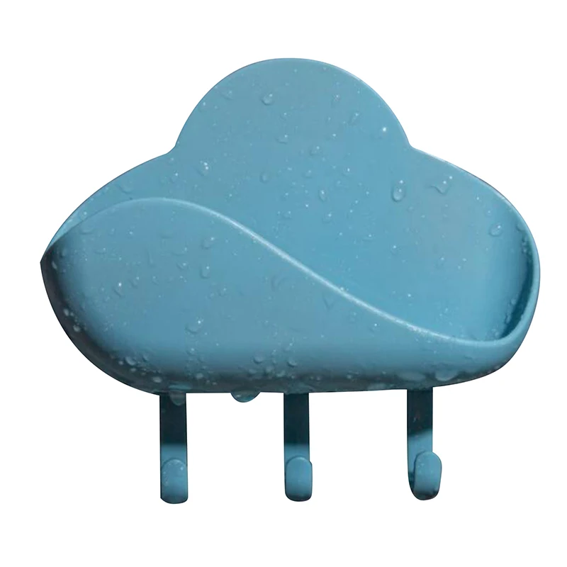 

Cloud Soap Holder 1pc Creative Plastic Sink Sponge Drain Box With Three Wall Hanging Hook Cleaning Brush Case Bathroom Supplies