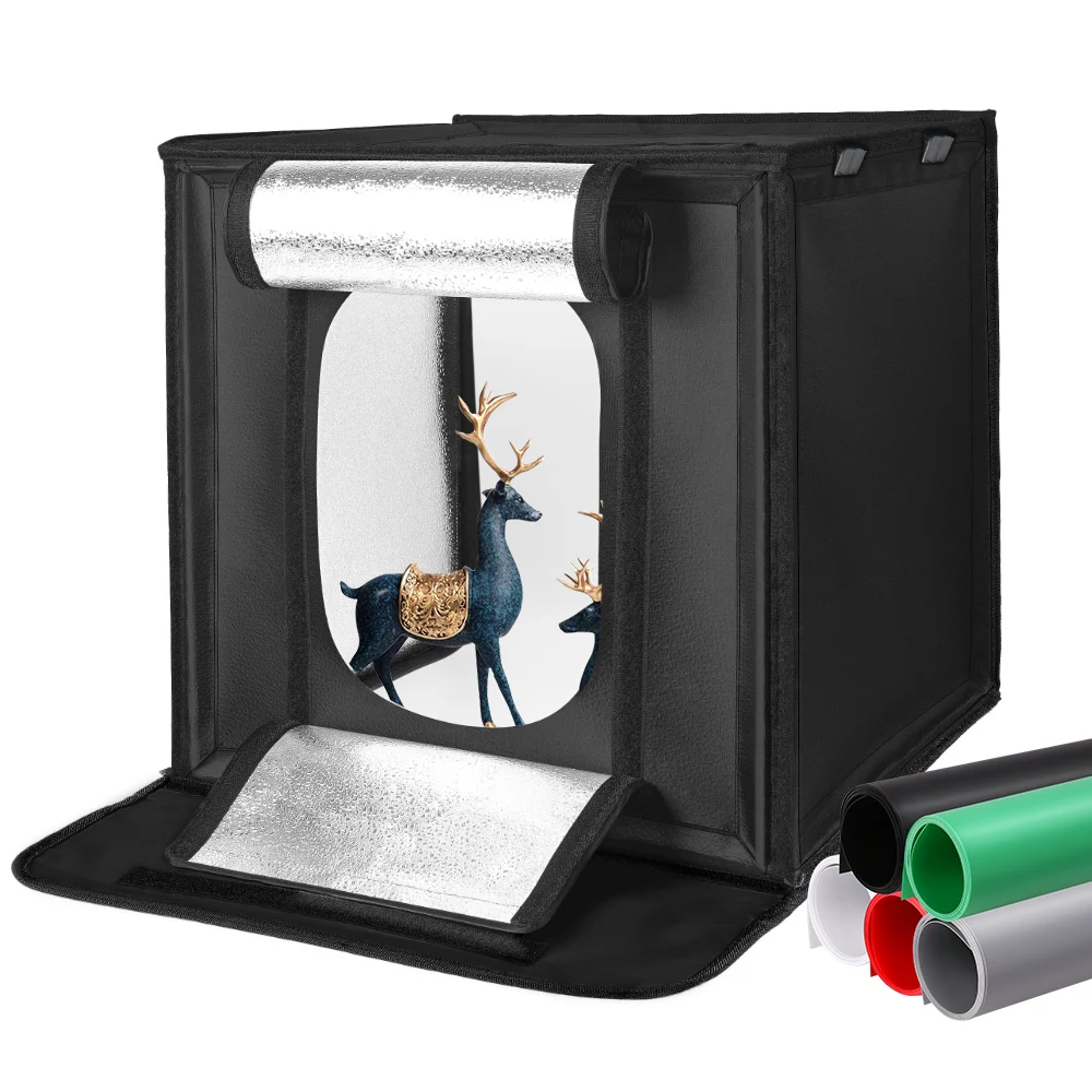 Fotográfico de Led com Caixa de Luz Cores e Caixa de Fotos de Fundo Kit de Iluminação para Fotografia de 40 Softbox com 5 Estúdio – 60 80cm