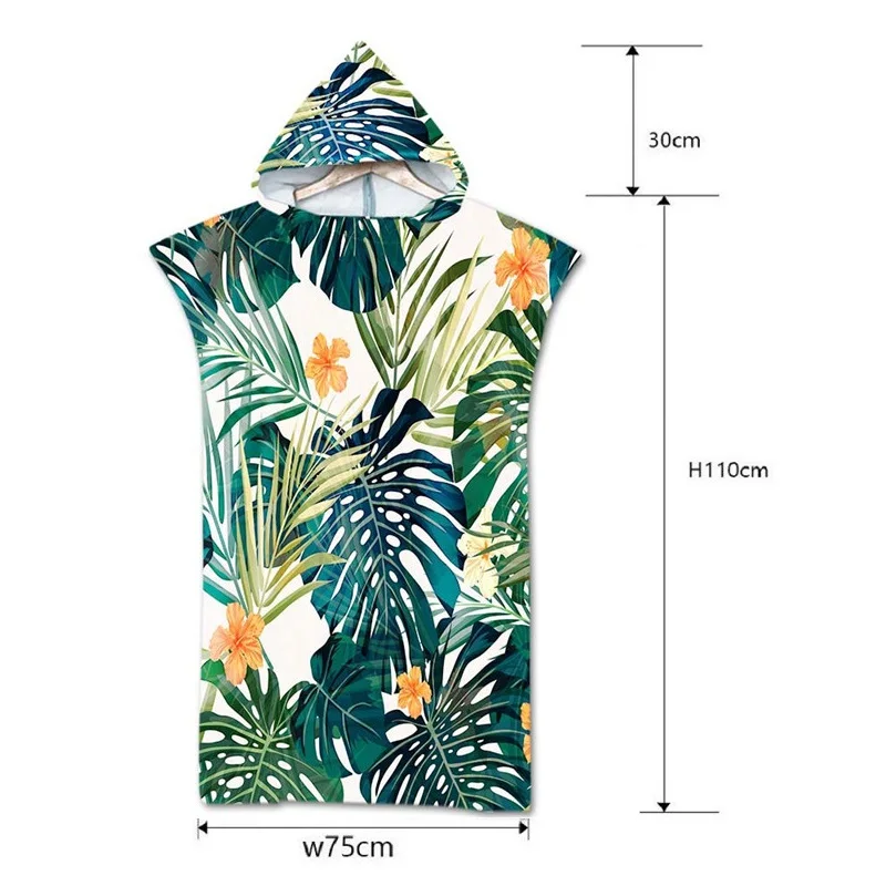 

Serviette de bain feuilles tropicales, avec capuche, en microfibre, Robe capuche, Poncho pour la natation, le Surf,